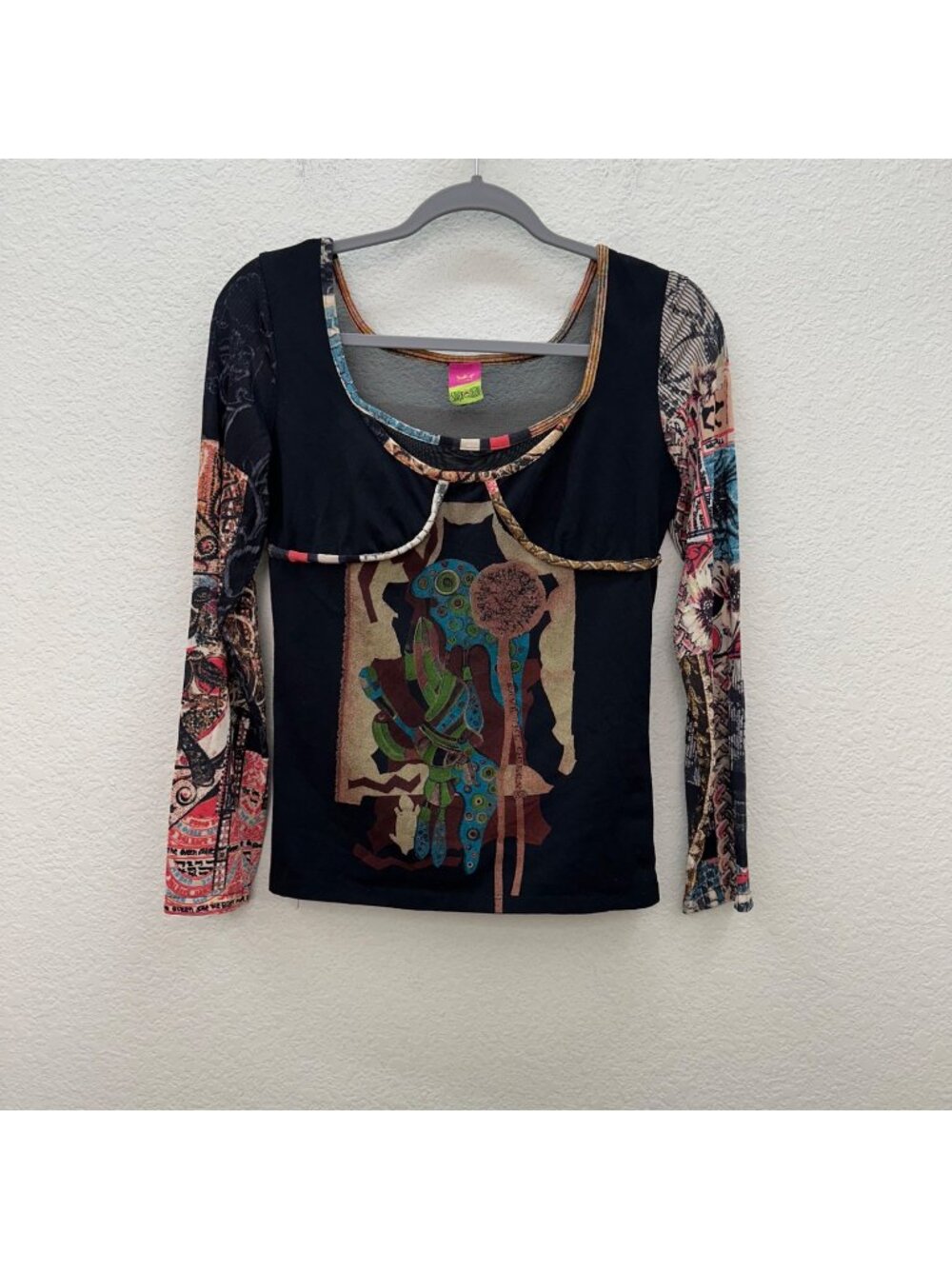 Save The Queen Y2K Mesh Long Sleeve Graphic Shirt Made in Italy Womens size XL